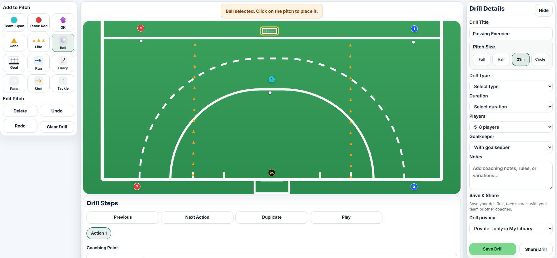 Tips4coach Drill Library preview showing a reusable drill setup